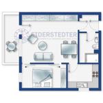 Wohnung mit Küche, Bad, Schlafzimmer und Essbereich. Dachboden mit Zugang.