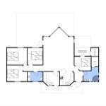 Functional floor plan with three bedrooms, sauna, and covered terrace.