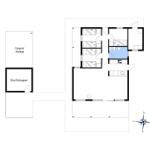 Apartment with four bedrooms, kitchen, bathroom, and carport.
