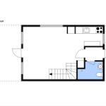 Stueplan zeigt Wohnbereich, Küche, Bad und Treppe.