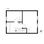 Erster Stockplan mit Treppenhaus und Raumbezeichnung.