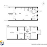 Funktionaler Grundriss mit Küche, Bad und Terrasse. Zwei Etagen mit Schlafzimmern.