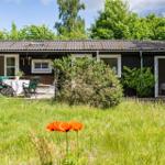 A house with a terrace, garden, and orange flowers in the foreground.