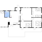 The apartment has three bedrooms, a kitchen, and a bathroom.
