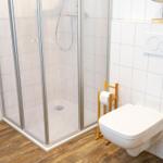 Bad mit Dusche, Toilette und Holzboden