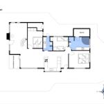 Funktionaler Grundriss mit Sauna, Schlafzimmern und überdachter Terrasse.