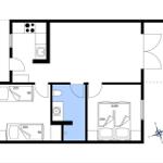 Two bedrooms, kitchen, bathroom, and living area with window