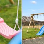 Kinderspielplatz mit Schaukel und Rutsche im Garten