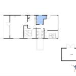 Dieses Grundrissbild zeigt eine Wohnung mit Küche, Bad, Schlafzimmer und Garage.