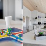Ludwigsburg: Ludo-Spiel auf Tisch, Essbereich mit Küchenbereich im Hintergrund.