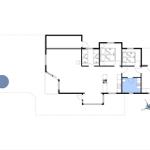 Dieses Grundrissbild zeigt eine Wohnung mit Küche, Bad, Schlafzimmer und Terrasse.