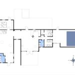 Funktionaler Grundriss mit Schlaf- und Badräumen sowie Küche und Poolbereich.