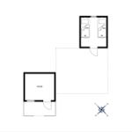 Zwei Schlafzimmer mit jeweils einem Bett und einer Garage sind im Grundriss dargestellt.