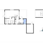 Wohnung Grundriss mit Küche, Schlafzimmer und Bad. Richtung Nord.