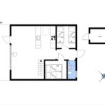 Stueplan zeigt Wohnbereich, Küche, zwei Schlafzimmer und Bad.