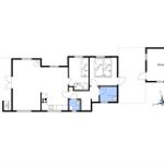 Apartment with kitchen, two bedrooms, and bathroom. Private area available.