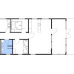 Dieses Grundrissbild zeigt eine Wohnung mit drei Schlafzimmern, Bad und Küche.