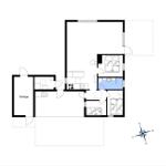 Wohnung mit Garage, Küche, Bad und zwei Schlafzimmern mit Betten.
