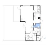 Wohnung mit Küche, Bad, Schlafzimmer und Flur. Raumhöhe und Möbel sind angegeben.