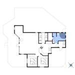 Wohnung mit drei Schlafzimmern, Küche und Bad. Grundriss mit Raumbelegung.
