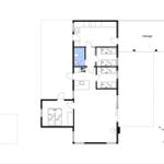 Dieses Grundriss zeigt eine Wohnung mit drei Schlafzimmern, Küche, Bad und Garage.