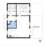 Wohnung mit drei Schlafzimmern, Küche und überdachter Terrasse.