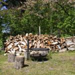Fire pit with woodpile in garden