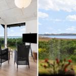 Living area with view of water and landscape