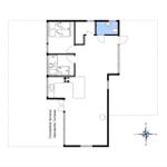 Apartment with bedroom, kitchen, bathroom, and covered terrace.