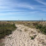 Sandweg durch Dünen zur Ostsee unter blauem Himmel