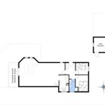 Funktionaler Grundriss mit Küche, Schlafzimmer und überdachter Terrasse.