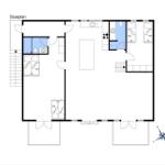 Stueplan zeigt Schlafzimmer, Küche und Bad mit Maßen.