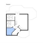 Stueplan zeigt zwei Schlafzimmer, einen Flur und eine Treppe.