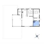 Hausflur mit Treppe, Garderobe und Blick in Wohn- und Schlafzimmer.