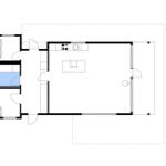 Wohnung mit Küche, Schlafzimmer und Bad. Raumplan mit Maßen.