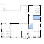 Stueplan zeigt Wohn- und Schlafzimmer, Küche und Badezimmer mit Markierungen.