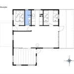 Stueplan zeigt Schlafzimmer, Küche und Bad mit Maßen.