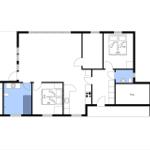 Dieses Apartment hat zwei Schlafzimmer, eine Küche, ein Bad und einen privaten Bereich.