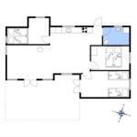 Apartment with three bedrooms, kitchen, and bathroom. Room layout with dimensions.