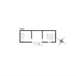 Plan shows two bedrooms and a staircase with orientation.