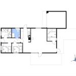 Apartment with three bedrooms, kitchen, and bathroom. Room layout with orientation.