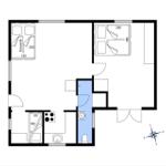 Two bedrooms, kitchen, and bathroom in the apartment. Hallway with toilet.