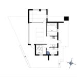 Funktionaler Grundriss mit Küche, zwei Schlafzimmern und Bad.