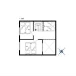 First floor with three bedrooms and staircase to upper level.
