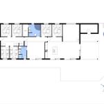 Floor plan with bedrooms, sauna, kitchen, and bathroom