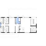 Apartment with multiple bedrooms, kitchen, and covered terrace.