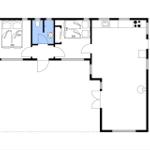 This apartment has a kitchen, a bathroom, and two bedrooms with one bed each.