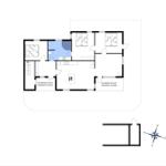 Functional floor plan with three bedrooms, kitchen, and covered terrace.