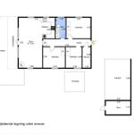 Funktionaler Grundriss mit Küche, Bad, Sauna und Terrassenbereich.