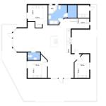 Wohnung mit drei Schlafzimmern, Bad und Spa-Bereich. Küche und Wohnbereich zentral.